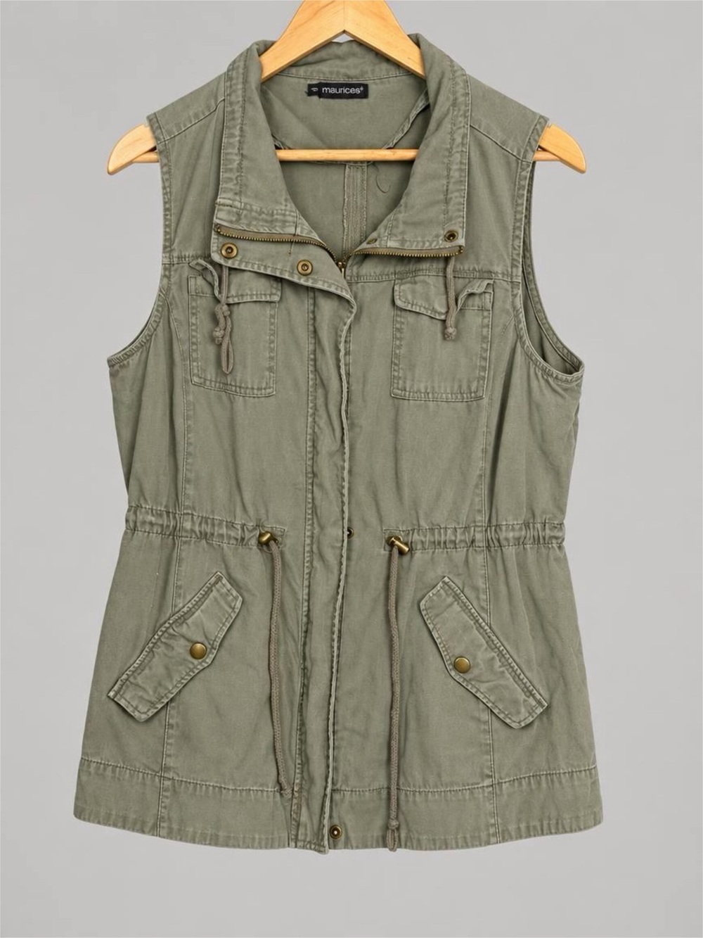 Maurices+ Olive Green Utility Cargo Vest Drawstring Waist Plus Size 0X?